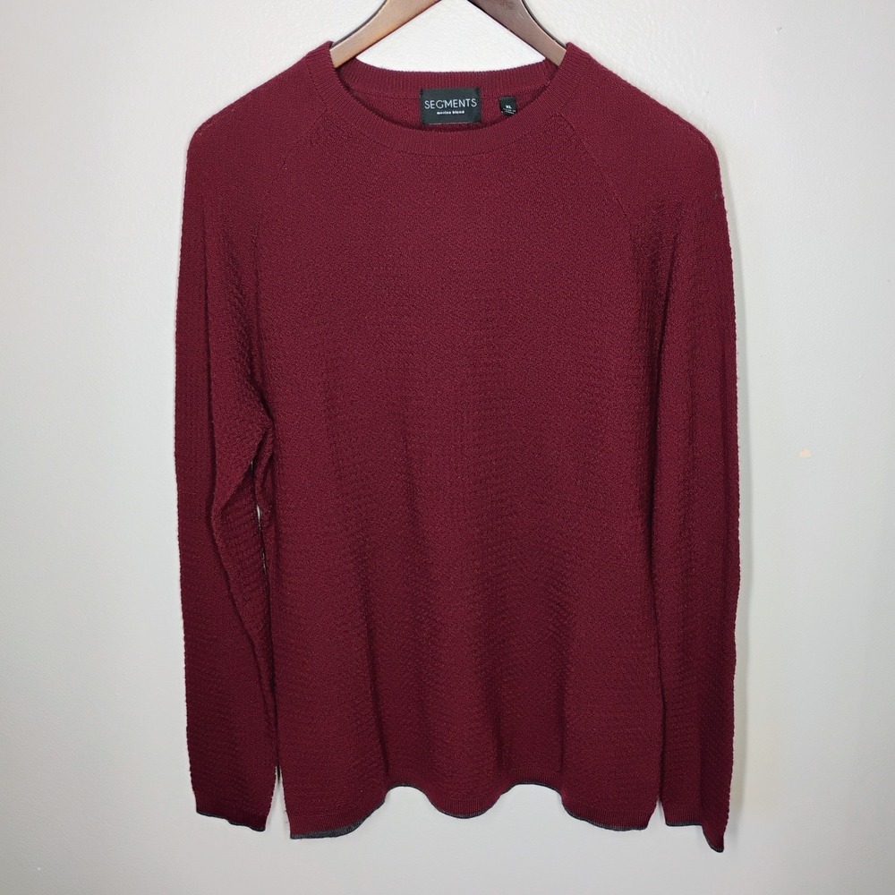 Segments Merino Blend Sweater Womens‎ XL Burgundy Textured Classic Crewneck